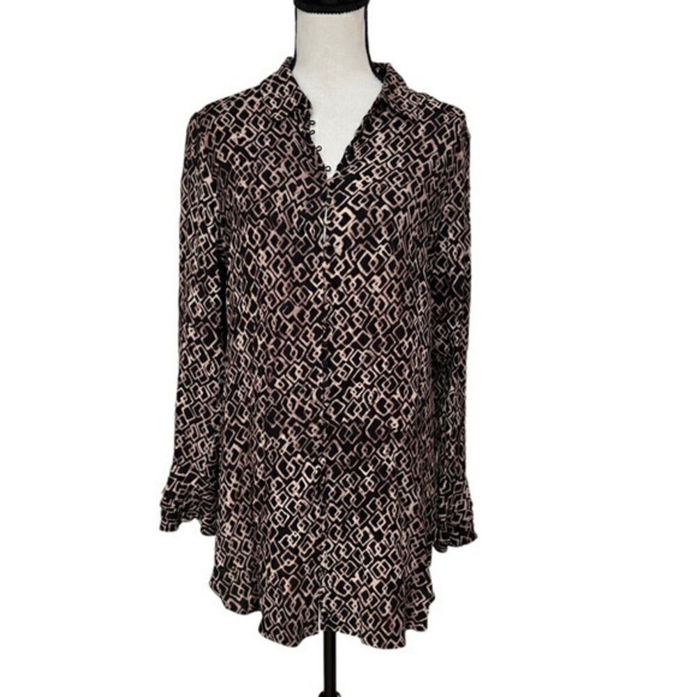 Soft Surroundings long button down shirt tunic ruffle sleeve size S.